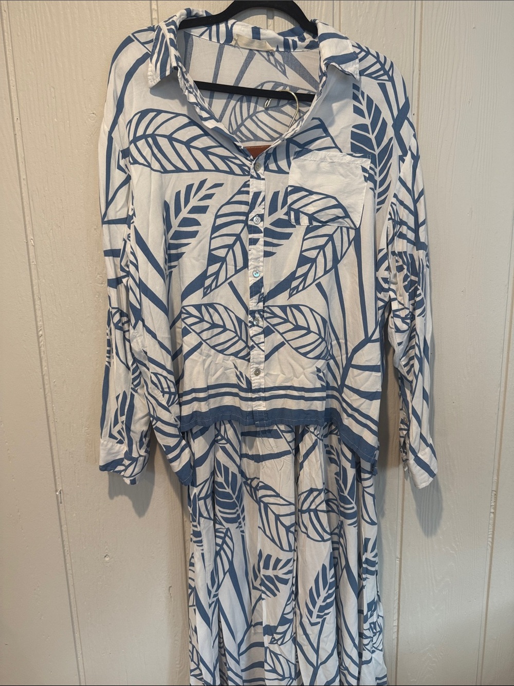 OCEAN DRIVE Women's Blue Leaf Print Two Piece